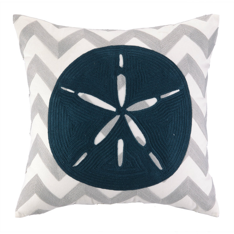 Peking Handicraft Nautical Embroidery Sand Dollar Cotton Throw Pillow